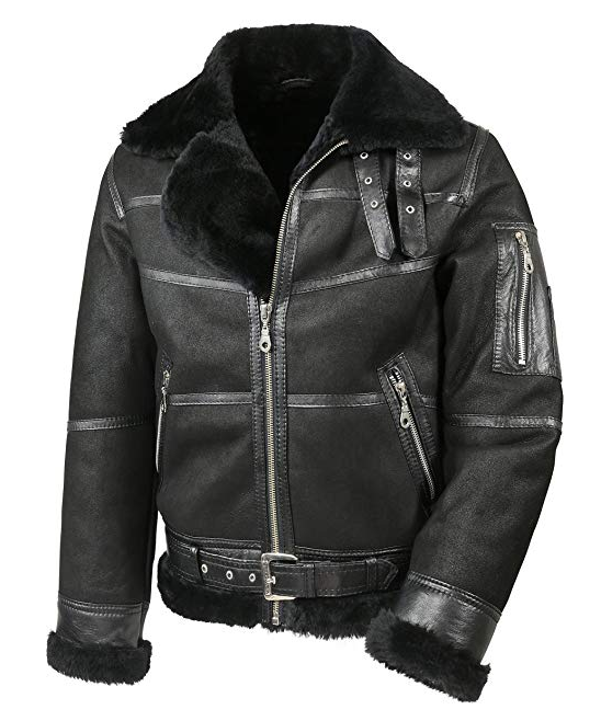 men’s sheepskin leather aviator jacket front view