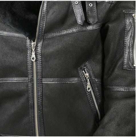 men’s sheepskin leather aviator jacket back view