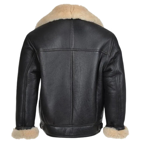 men’s sheepskin leather aviator jacket side angle