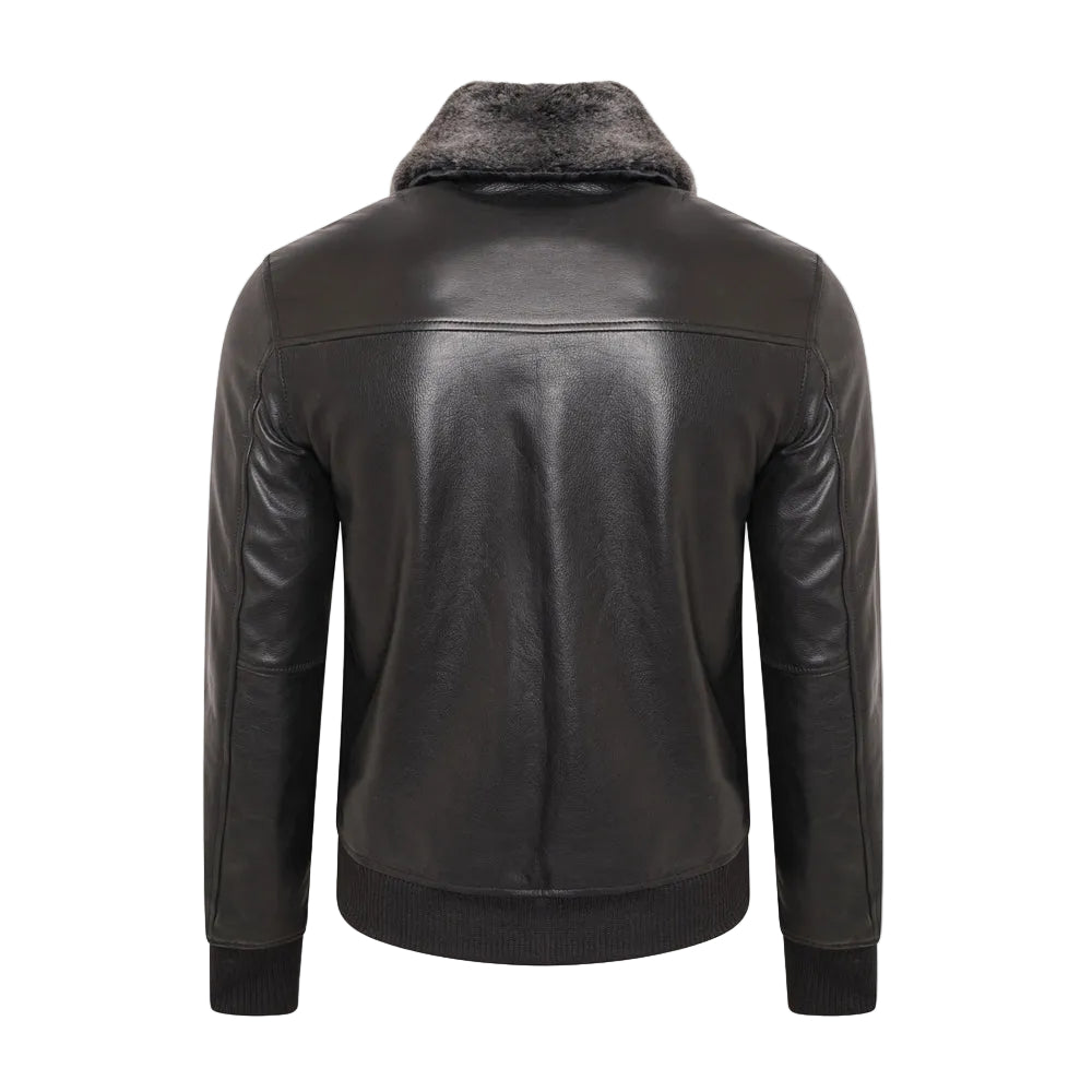 men’s sheepskin leather aviator jacket side angle