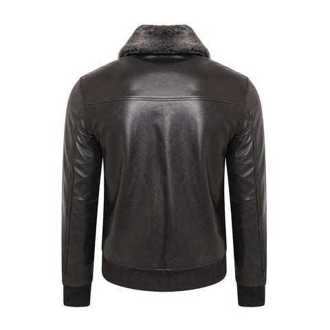 men’s sheepskin leather aviator jacket side angle