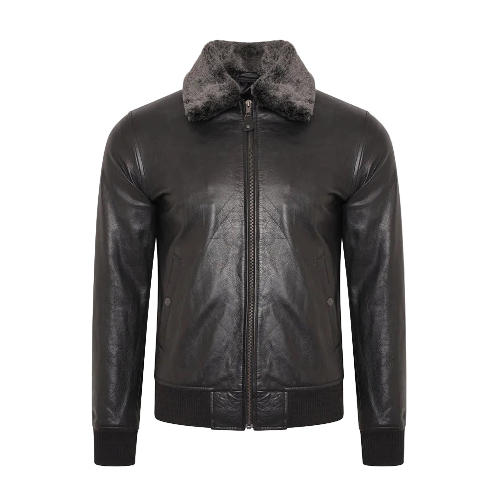 men’s sheepskin leather aviator jacket front view