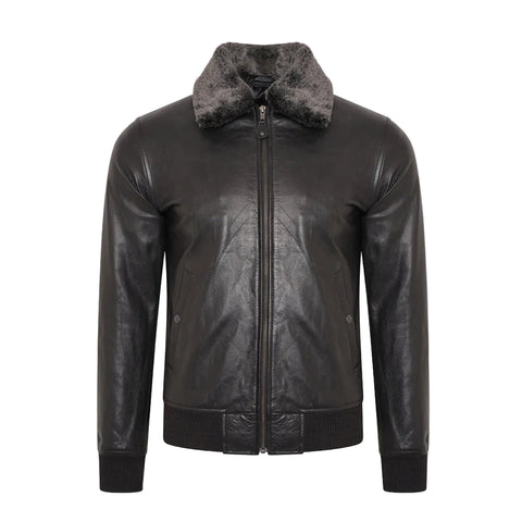 men’s sheepskin leather aviator jacket front view
