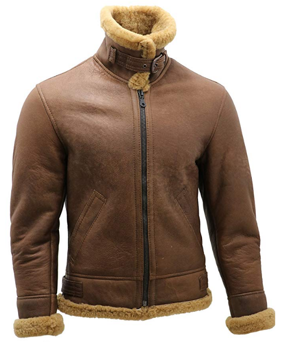 men’s sheepskin leather aviator jacket side angle