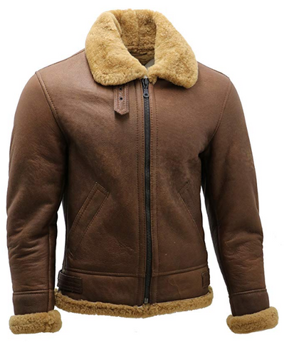 men’s sheepskin leather aviator jacket back view