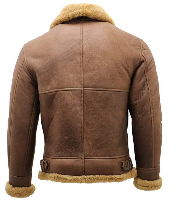 men’s sheepskin leather aviator jacket detail view