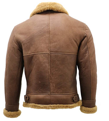 men’s sheepskin leather aviator jacket detail view