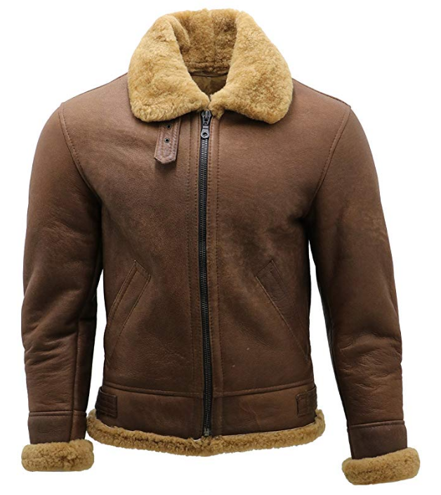 men’s sheepskin leather aviator jacket front view