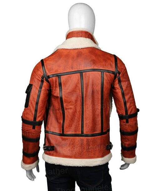 men’s red sheepskin leather aviator jacket back view