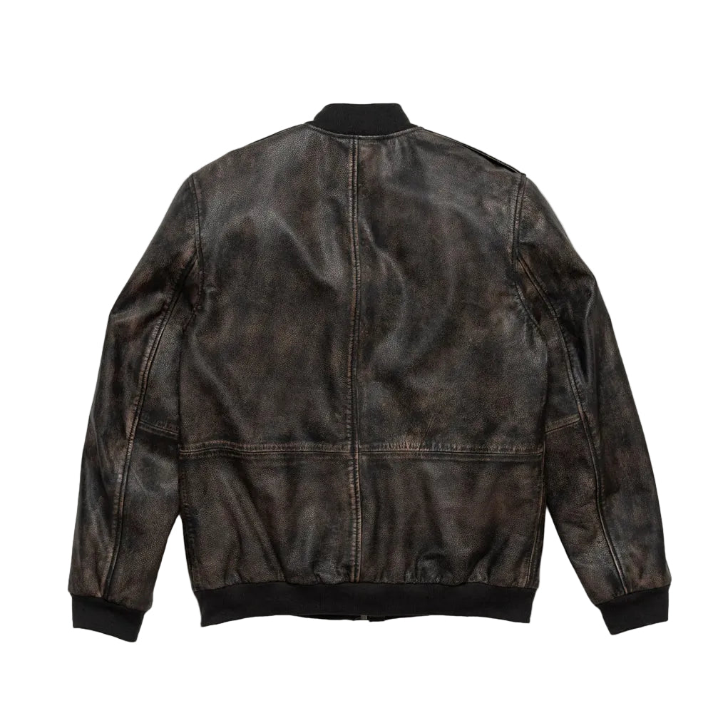 men’s black sheepskin leather aviator jacket side angle