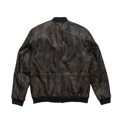 men’s black sheepskin leather aviator jacket side angle