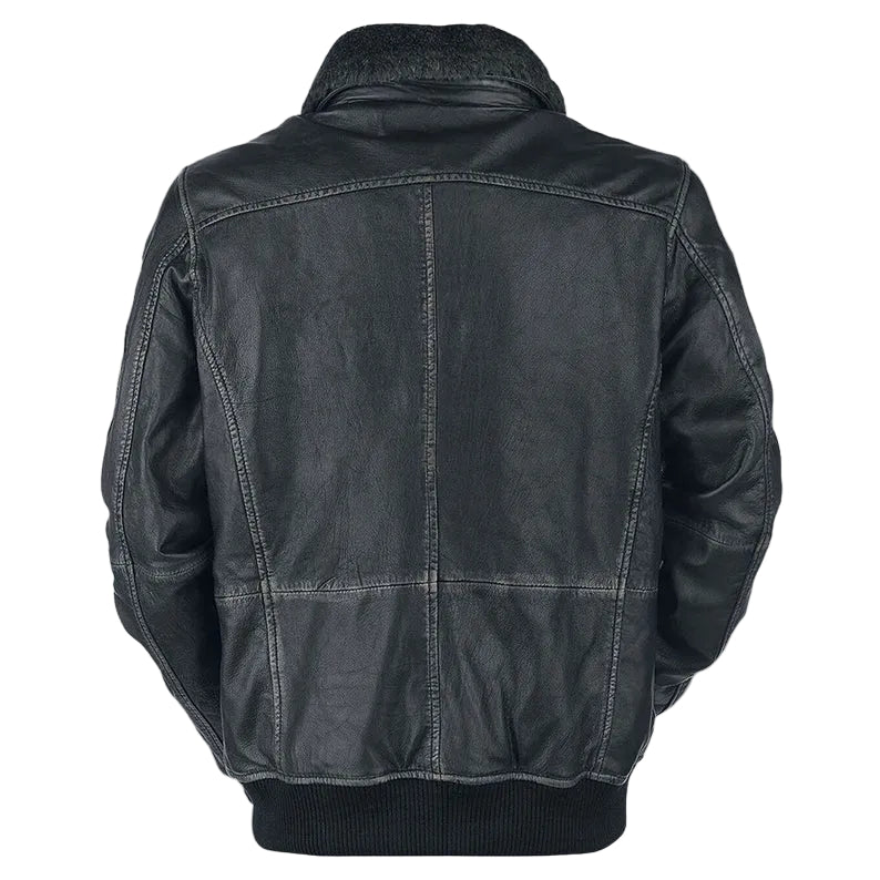 men’s black cowhide leather biker jacket side angle