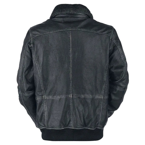 men’s black cowhide leather biker jacket side angle