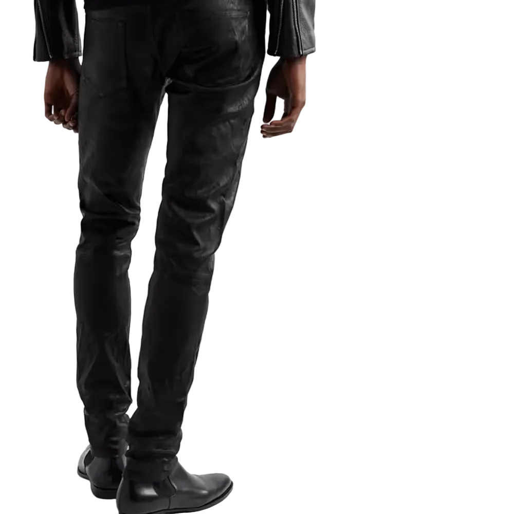 men's black cowhide leather pants lucien back view