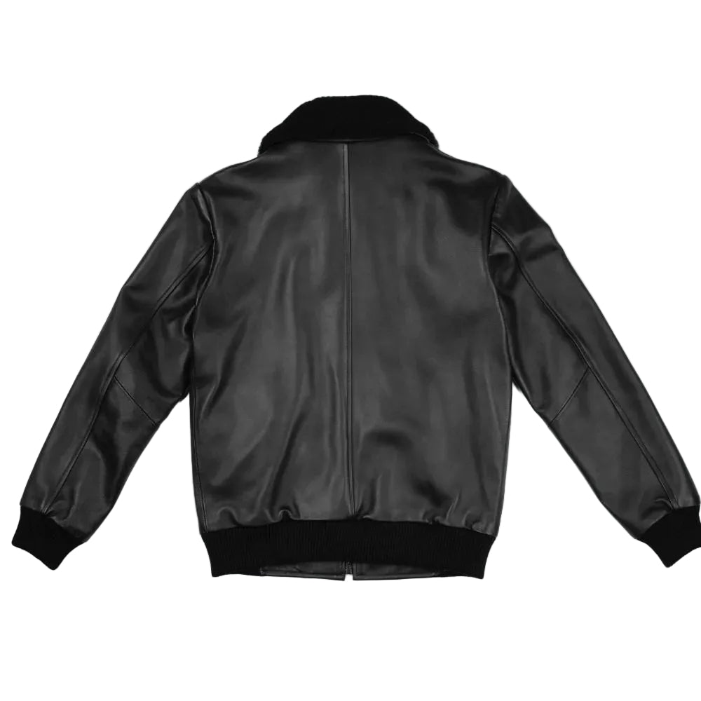 men’s black cowhide leather aviator jacket side angle