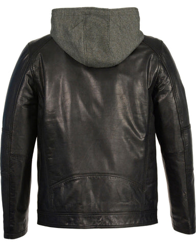 men’s black cowhide leather biker jacket side angle