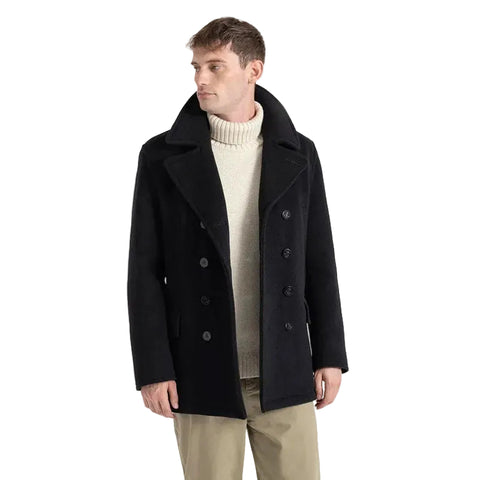 men’s black cowhide leather coat front view