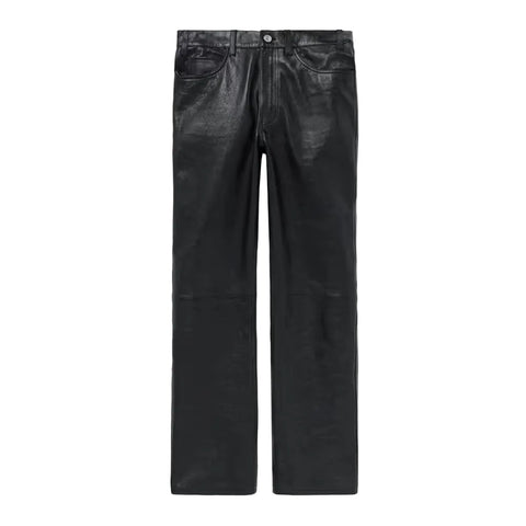 men’s black cowhide leather pants front view