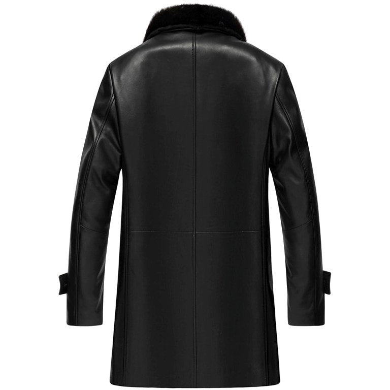 men’s black sheepskin leather sheepskin coat side angle