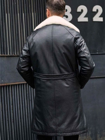 men’s black sheepskin leather trench coat additional product view