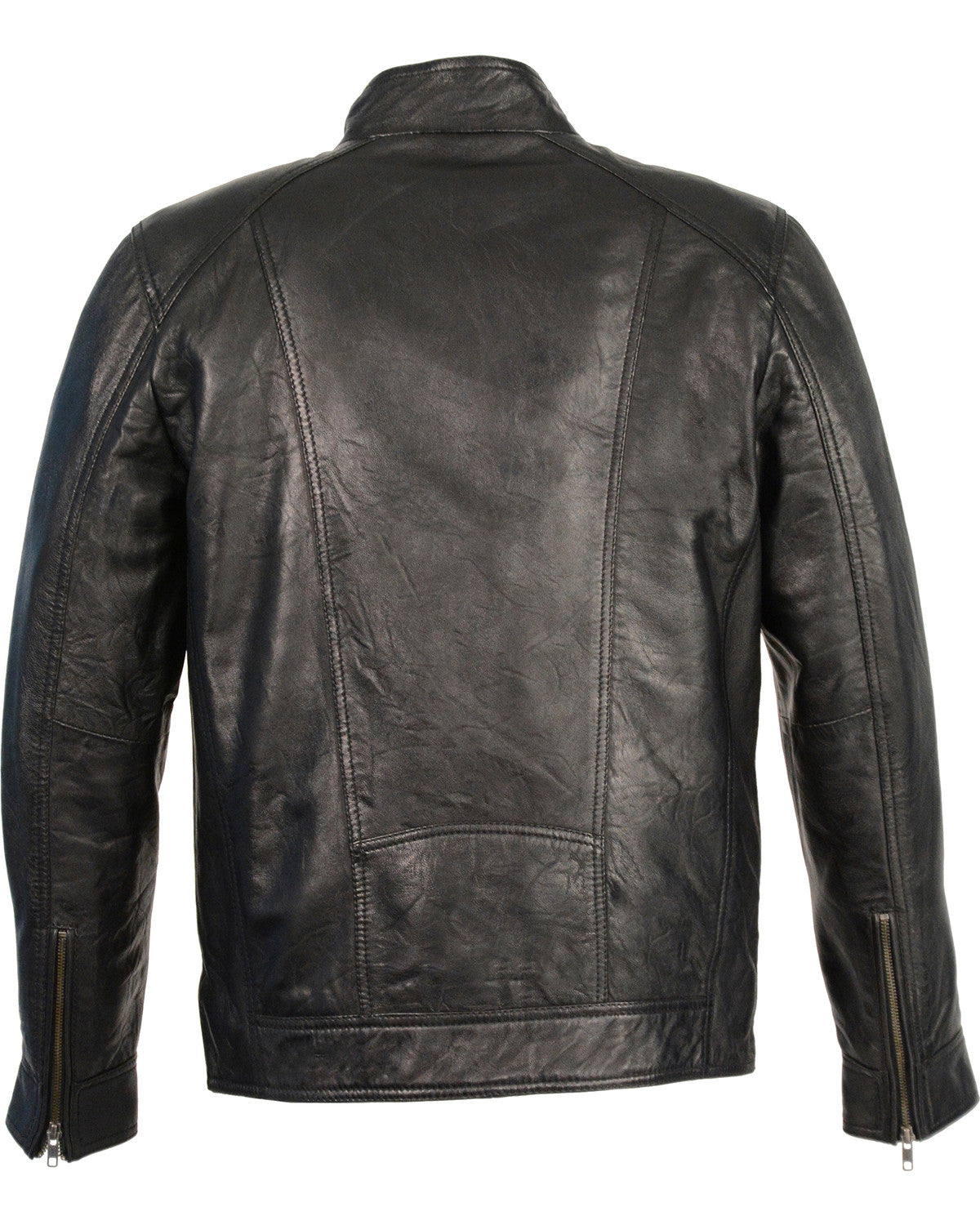 men’s black sheepskin leather jacket side angle