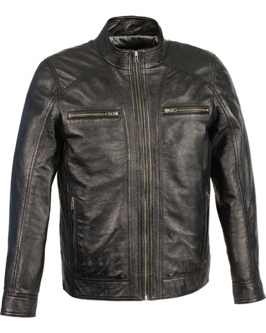 men’s black sheepskin leather jacket front view