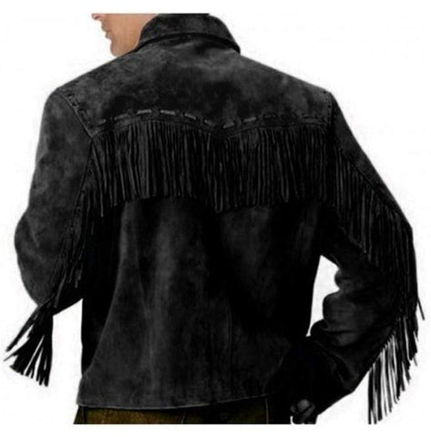 men’s black suede leather western jacket side angle