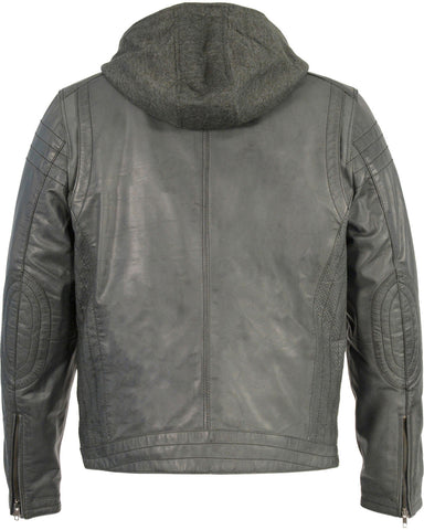 men’s black cowhide leather biker jacket side angle
