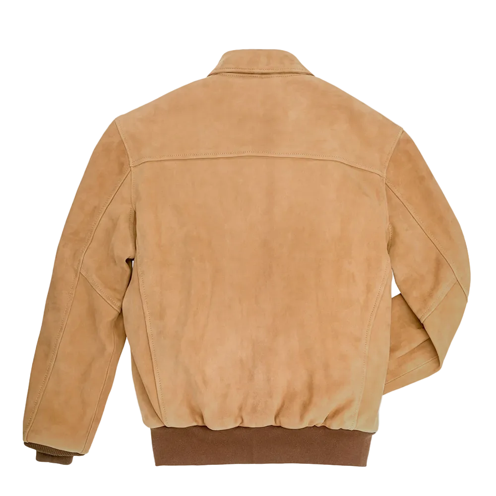 men’s brown sheepskin leather aviator jacket side angle