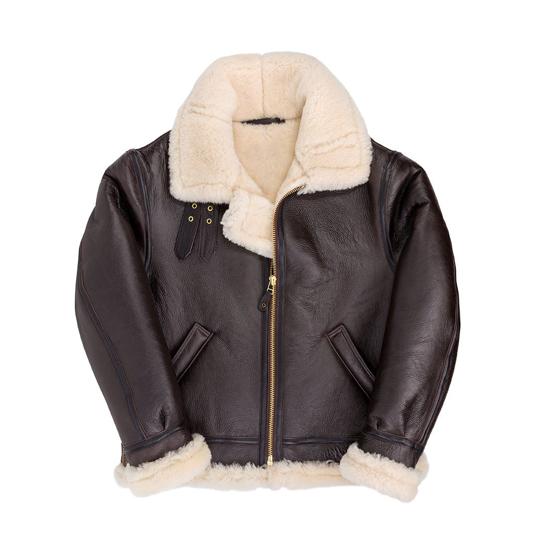 men’s brown sheepskin leather sheepskin coat front view