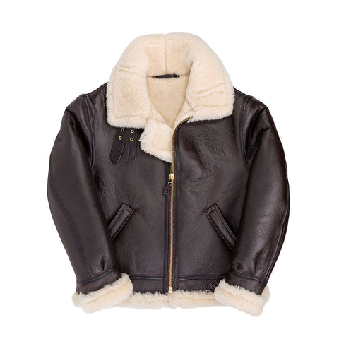men’s brown sheepskin leather sheepskin coat front view