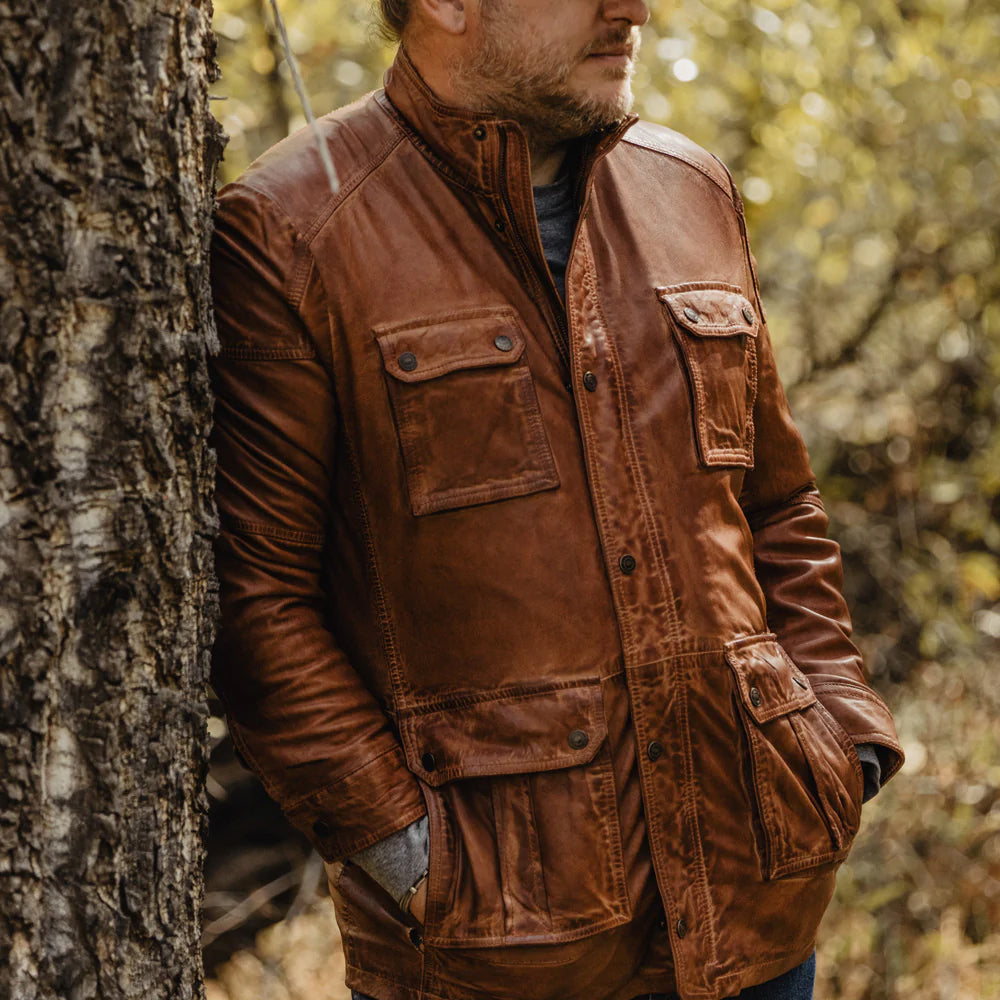 men's brown lambskin leather leather jacket henrik styling view