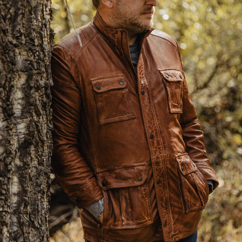 men's brown lambskin leather leather jacket henrik styling view