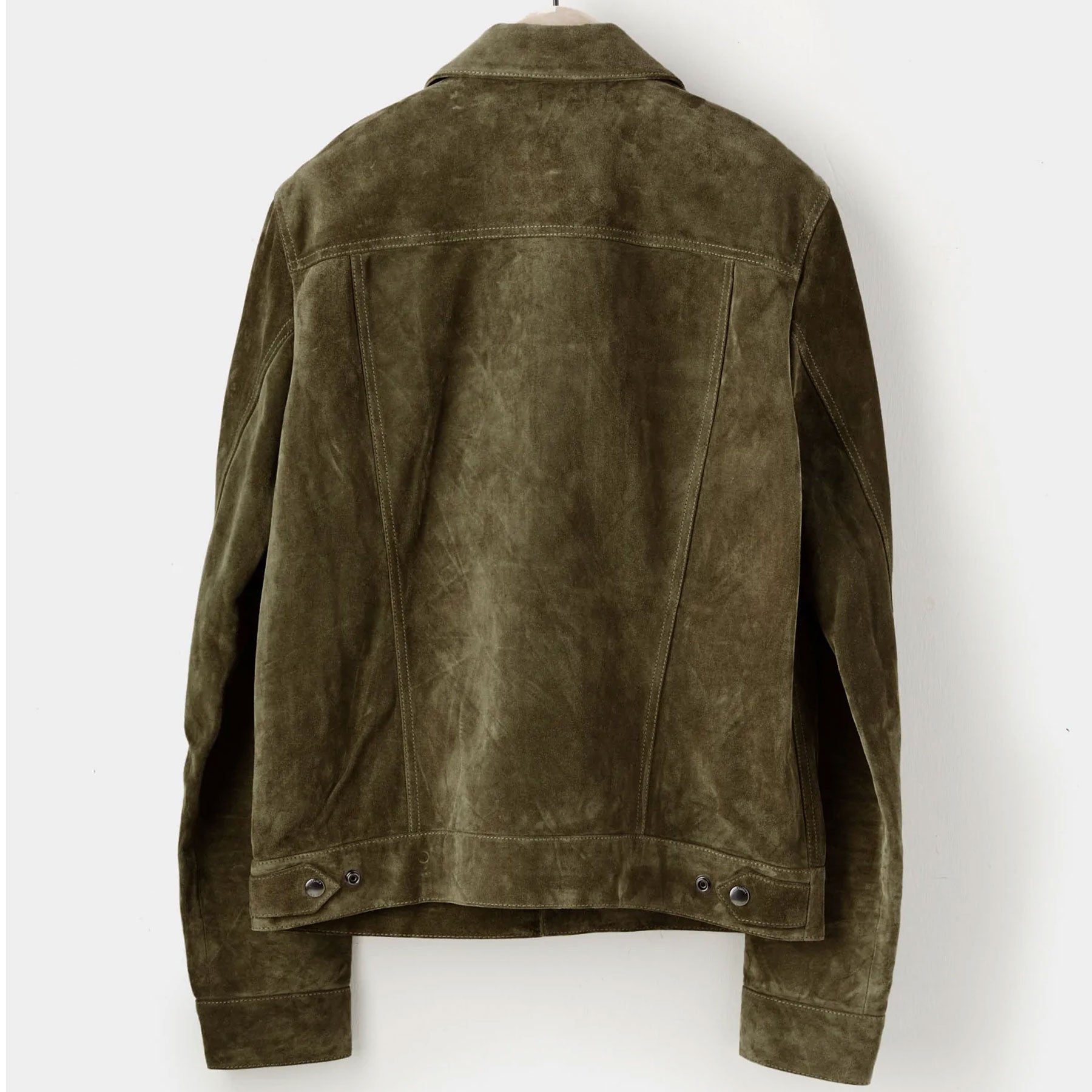 men’s brown suede leather shirt back view