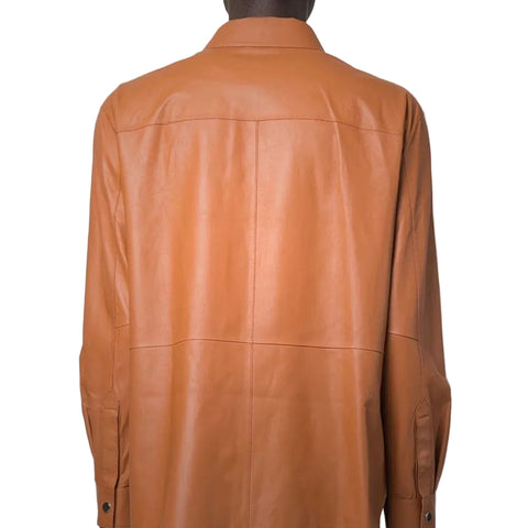 men’s brown sheepskin leather jacket side angle