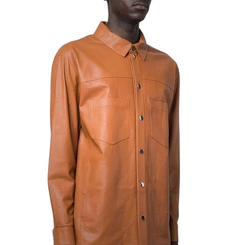 men’s brown sheepskin leather jacket back view