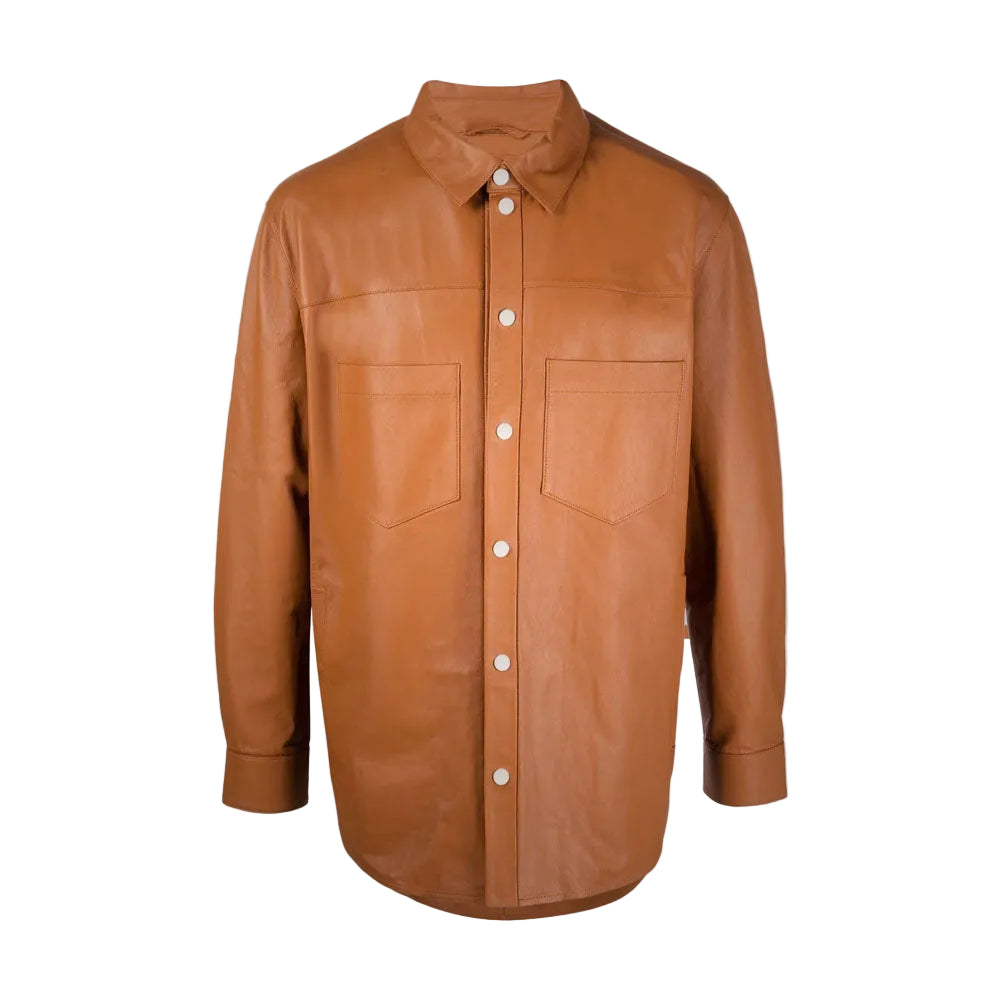 men’s brown sheepskin leather jacket front view