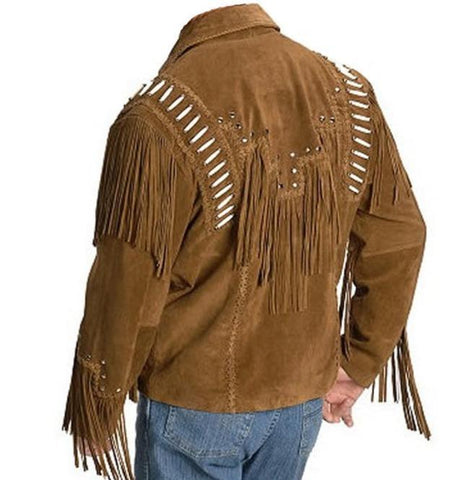 men’s brown suede leather western jacket side angle
