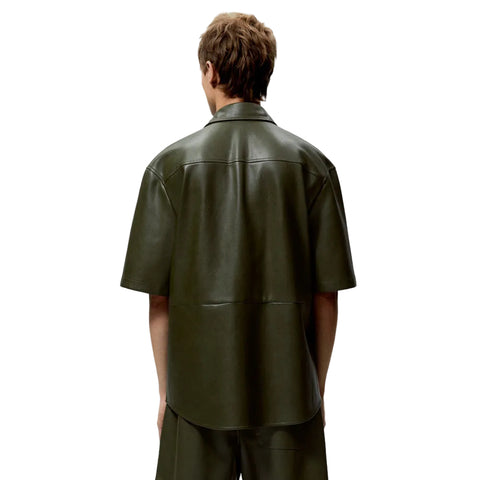 men's dark green leather shorts soren texture detail