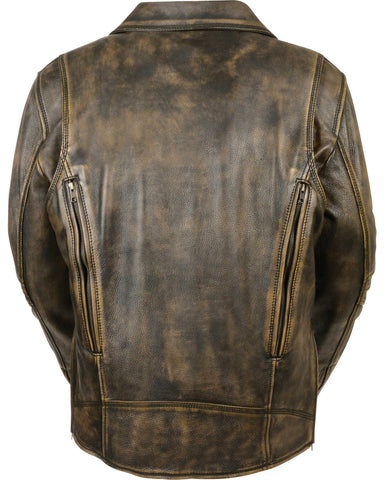 men’s black cowhide leather biker jacket side angle