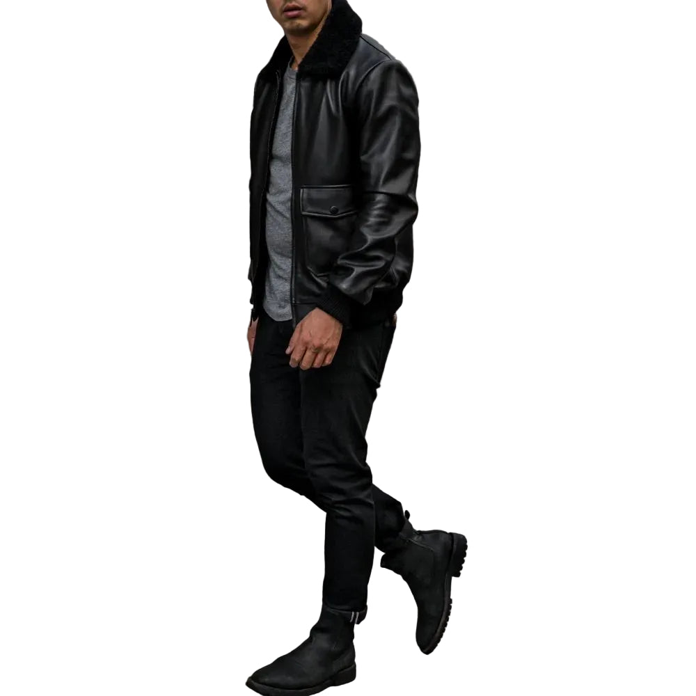 Men’s G-1 aviator flight jacket in black leather