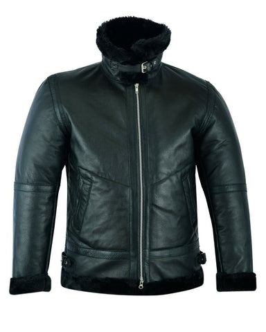men’s green sheepskin leather sheepskin coat back view