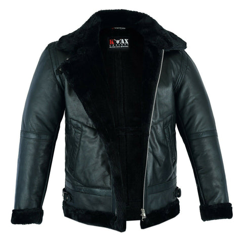 men’s green sheepskin leather sheepskin coat front view