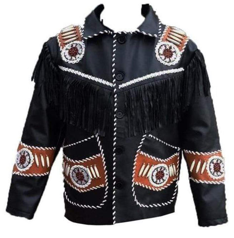 men’s black cowhide leather western jacket front view