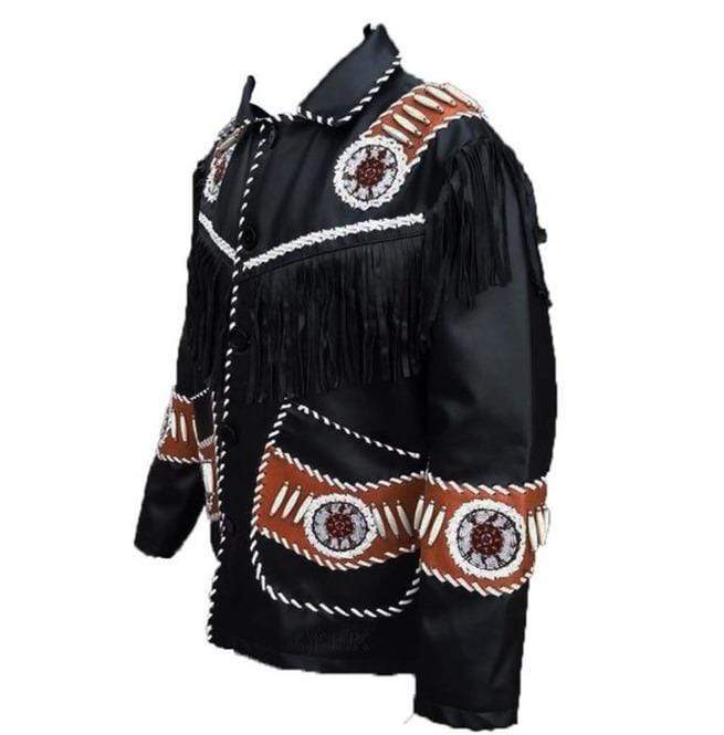 men’s black cowhide leather western jacket side angle