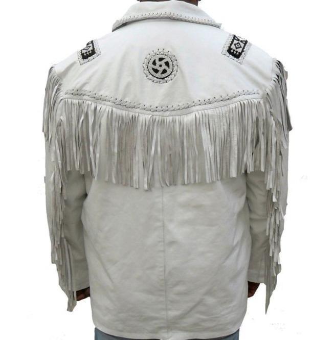 men’s white cowhide leather western jacket back view