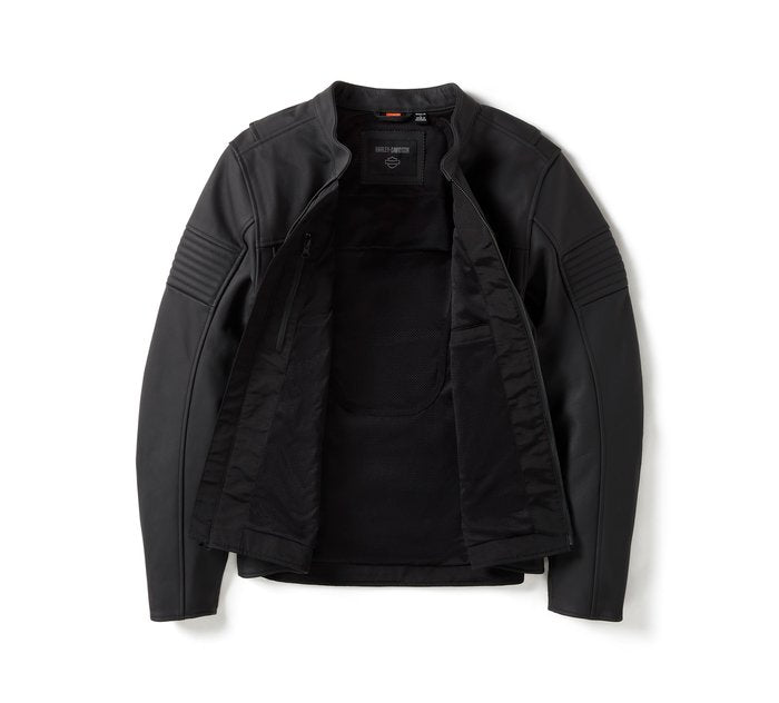 men’s black cowhide leather biker jacket side angle