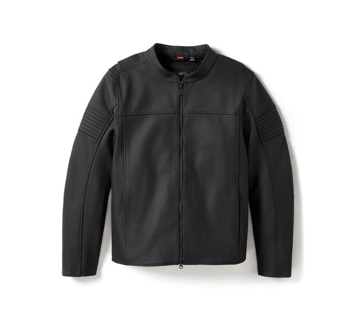 men’s black cowhide leather biker jacket front view