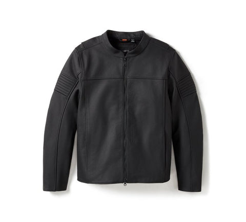 men’s black cowhide leather biker jacket front view