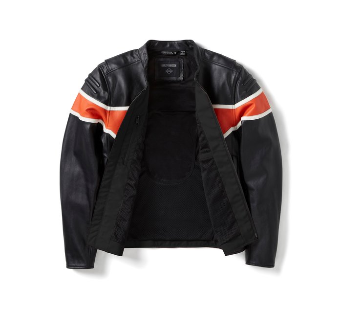 men’s black cowhide leather biker jacket back view